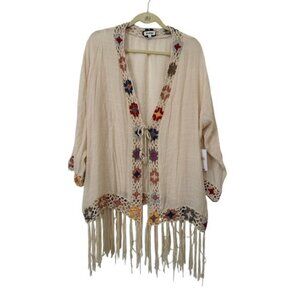 Kindred Anthropologie Duster Kimono Fringe Crochet Granny Square Hippy Boho 2x
